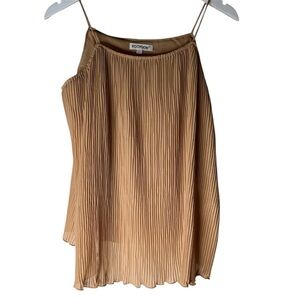 KOOIOOK Boho Floaty Pleated Camo Tank Top Golden Beige Size Large